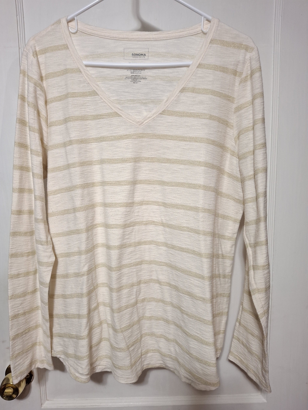 Sonoma Cream & Beige Striped V-Neck Long Sleeve Tee